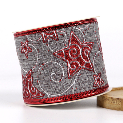 2.5''Christmas wired ribbon glitter star printing YD-CL048