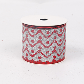 2.5''Christmas wired ribbon glitter red ribbon YD-GL024