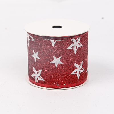 2.5''Christmas wired ribbon glitter red ribbon YD-GL013