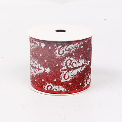 2.5''Christmas wired ribbon glitter red ribbon YD-GL014