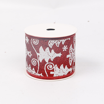2.5''Christmas wired ribbon glitter red ribbon YD-GL015