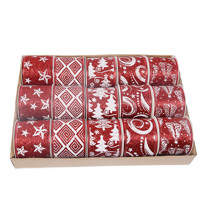 2.5''Christmas wired ribbon glitter ribbon YD-GLC006