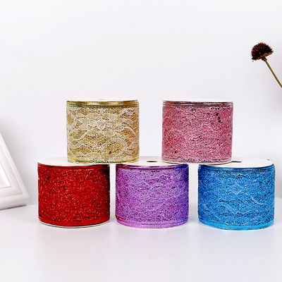 2.5''Christmas wired ribbon lace style with sequin ribbon YD-CL012