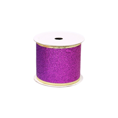 2.5''Christmas wired ribbon glitter purple ribbon YD-GL004