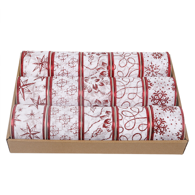 2.5''Christmas wired ribbon snowflake pattern ribbon glitter printing YD-CL016