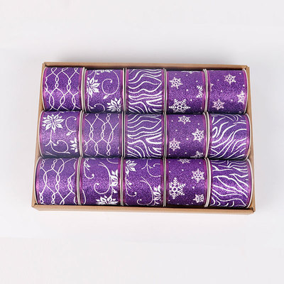 2.5''Christmas wired ribbon glitter ribbon YD-GLC004