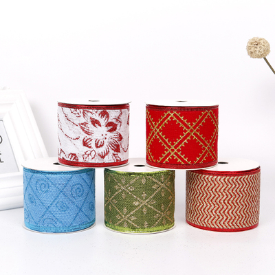 2.5''Christmas wired ribbon glitter printing ribbon YD-CL009
