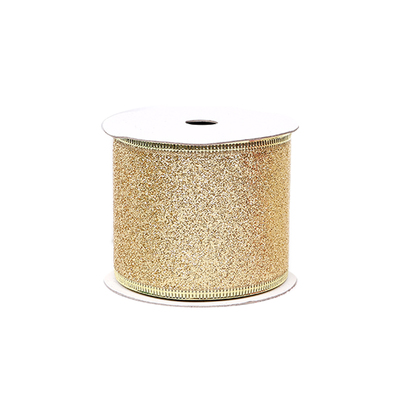 2.5''Christmas wired ribbon glitter gold ribbon YD-GL002