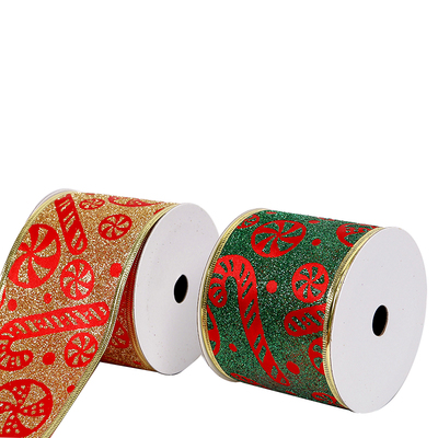 2.5''Christmas wired ribbon glitter candy ribbon YD-GL006