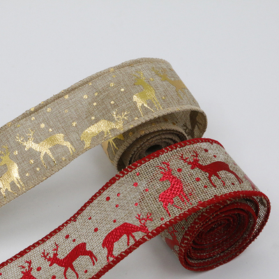 2.5''Christmas wired ribbon deer gold hot iron ribbon YD-CL001