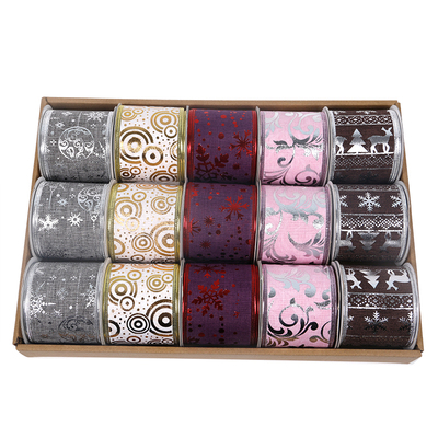 2.5''Christmas wired ribbon color printing YD-CL054