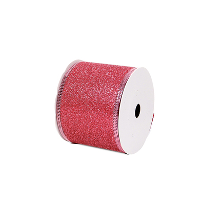 2.5''Christmas wired ribbon glitter hot pink ribbon YD-GL003