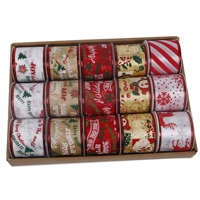 2.5''Christmas wired ribbon stain fabric with color printing YD-CL051