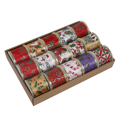 2.5''Christmas wired ribbon stain fabric with printing YD-CL047