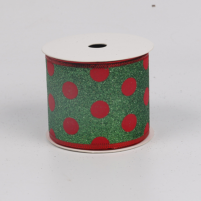 2.5''Christmas wired ribbon glitter ribbon red point ribbon YD-GL005
