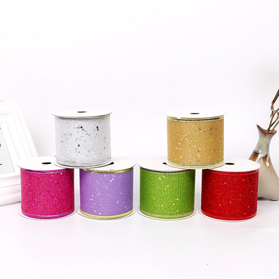 2.5''Christmas wired ribbon customs color mesh with sequin organza ribbon YD-CL013
