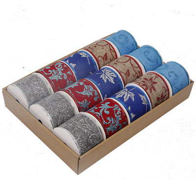 2.5''Christmas wired ribbon glitter PRINTING &nbsp;YD-CL035
