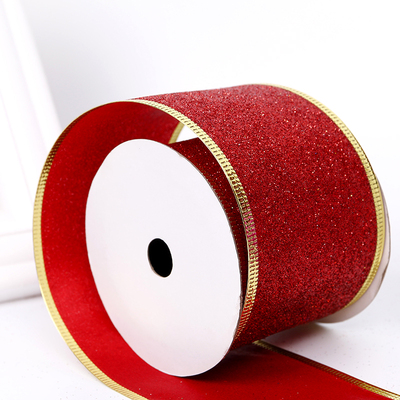 2.5''Christmas wired ribbon glitter red ribbon YD-GL001