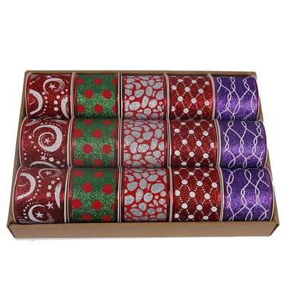2.5''Christmas wired ribbon glitter ribbon YD-GLC003