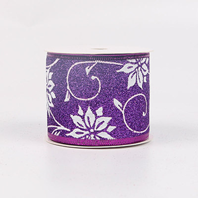 2.5''Christmas wired ribbon glitter purple ribbon YD-GL0011