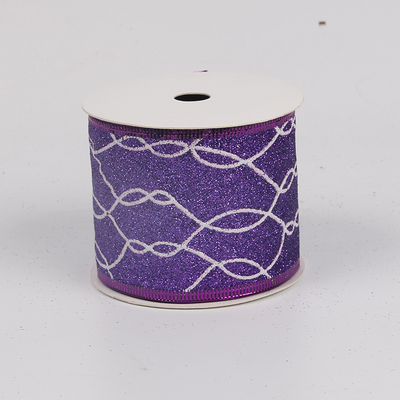2.5''Christmas wired ribbon glitter ribbon purple &nbsp;YD-GL007