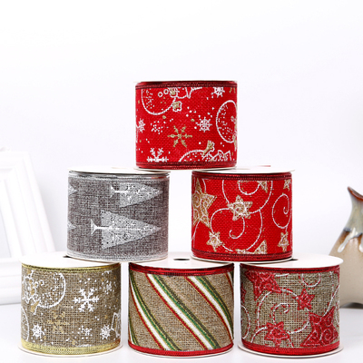 2.5''Christmas wired ribbon glitter printing ribbon YD-CL010